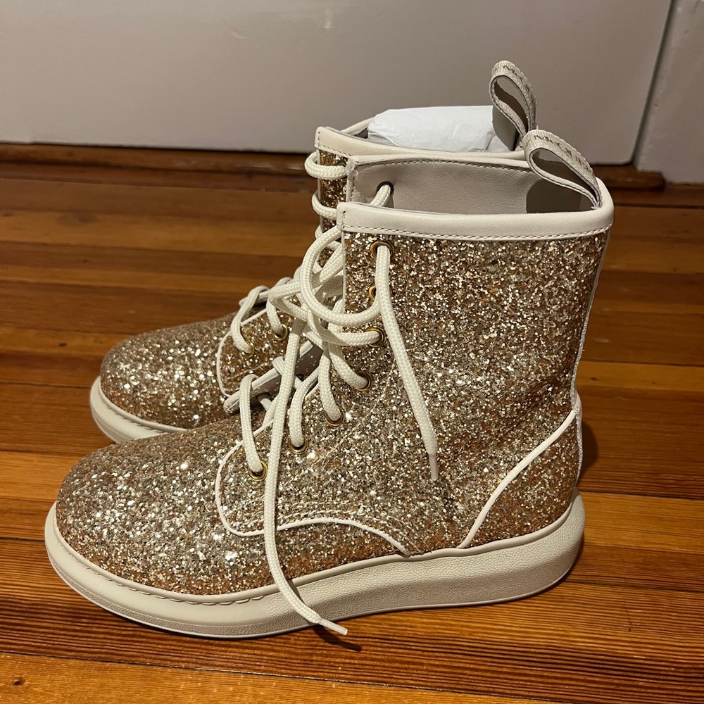 Alexander McQueen Gold Sparkle Ankle Boot